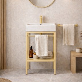 Zestaw umywalka z konglomeratu NAVI 100 x 45 cm + stojąca konsola NAVI Step | Różne kolory | Różne rozmiary : Kolor - Żółty, Otwór na baterię - Bez otworów, Rozmiar - 70 x 45 cm