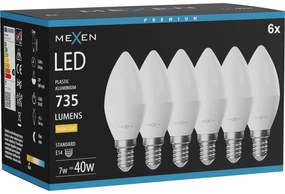 Mexen Nova 6x żarówka LED E14, C37, 7W, Ciepła - 3000K, 735 lm - L102-E14-0730-01x06