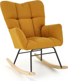 Pikowany fotel bujany na drewnianej płozie Vasco Halmar