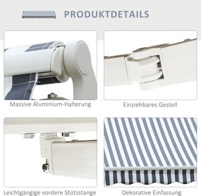 Outsunny markiza markiza przegubowa korbka ręczna balkon 2,95 x 2,45 m aluminiowy szary biały