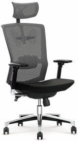 Ergonomiczny fotel obrotowy z regulacją zagłówka Arton - czarno - popielaty