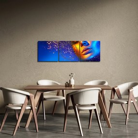 Obraz - Body art, złoto - niebieska kombinacja (z zegarem) (90x30 cm)