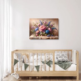 Obraz na szkle - Stół pełen kwiatów (70x50 cm)