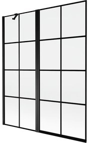 Mexen Mist parawan nawannowy 2-skrzydłowy lewy 140 x 150 cm, czarna kratka, czarny - 8A9-140-011-70-77-L