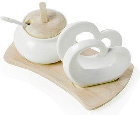 Zestaw cukiernicy i serwetnika z porcelany i bambusu Brandani Double Heart