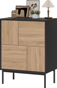 HOMCOM Sideboard z drzwiami push-to-open, szafka do jadalni na metalowych nogach, szafka kuchenna, MDF, Czarny+Naturalne drewno