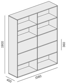 PLAN Regał biurowy szeroki LAYERS, 4 schowki, 1582 x 400 x 1905, biały