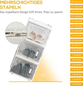 HOMCOM 18-elementowy regał na buty, stabelowane pudełka na buty do rozmiaru 45, magnetyczne drzwi, tworzywo sztuczne, 28 x 36 x 21 cm