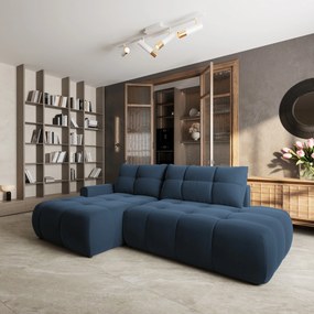 Masseno Narożnik FLUMA z funkcją spania i pojemnikiem na pościel Narozniki L, Rozkładana sofa - Niebieski, CASTEL 79