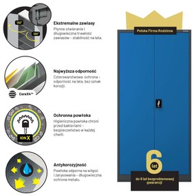 Szafa na dokumenty biurowa metalowa antracytowo-niebieska: JAN H, 900 x 1950 x 400 mm
