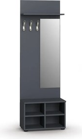 Garderoba z szafką na buty i lustrem HORIZONT, 3 haczyki, półka, grafitowy