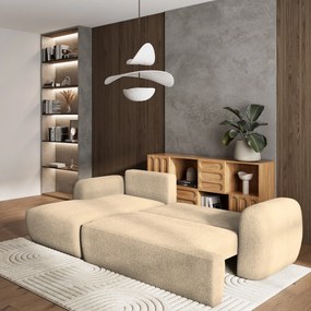 Masseno Narożnik MODENZA z funkcją spania i pojemnikiem na pościel Narozniki L, Rozkładana sofa - Kremowy, NOW OR NEVER 02