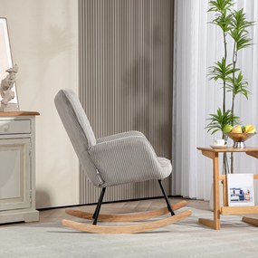 HOMCOM Vintage fotel bujany, zakrzywione płozki, grube wypełnienie, buk i stal, jasnoszary