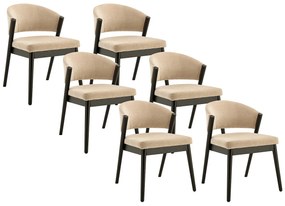 Zestaw 6 krzeseł z tkaniny i drewna hebanowego - Beż - ZELVYN