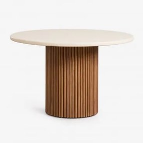 Okrągły Stół Jadalniany Z Cementu I Drewna Akacjowego Sirvon Ø120 Cm - Sklum