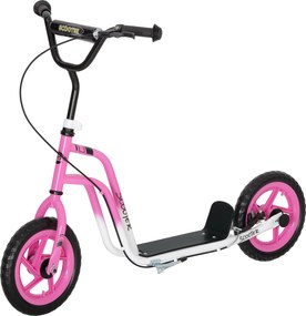 AIYAPLAY Hulajnoga dziecięca z regulowaną kierownicą, dużymi kołami, stojakiem do parkowania, hamulcem ręcznym, dla dzieci w wieku 5-12 lat, różowa