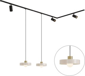 Nowoczesny system szynowy czarny z 2 białymi lampami wiszącymi i 3 reflektorami 1-fazowy - Iconic Jeana Luxe Jina