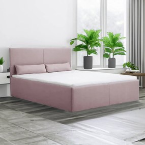 Łóżko tapicerowane z pojemnikiem i materacem CARL 140x200 cm Różowy