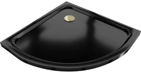Mexen Flat brodzik półokrągły slim 90 x 90 cm, czarny, syfon złoty - 41709090G