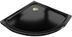 Mexen Flat brodzik półokrągły slim 90 x 90 cm, czarny, syfon złoty - 41709090G