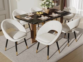 Zestaw 6 krzeseł - Z ergonomicznym oparciem - Styl nowoczesny - Tkanina welurowa - Beżowy