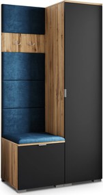 Masseno Garderoba LORI 95/181/51 cm Nowoczesna Szafa do Przedpokoju Dąb wotan, MONOLITH 77 (Niebieski)