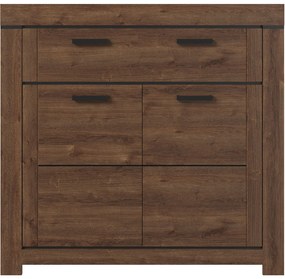 Komoda Dwudrzwiowa z Szufladą Drewniana do Salonu MYTH 112 cm Dąb brązowy Loft