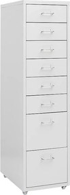 Mobilny szary metalowy segregator z 8 szufladami i kółkami 28x41x109 cm do biura, zorganizowane i mobilne przechowywanie dokumentów