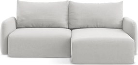 Jasnoszary aksamitny rozkładany narożnik ze schowkiem (prawostronny/z szezlongiem) Kalena – Makamii