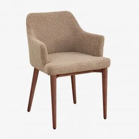 Krzesło Do Jadalni Z Podłokietnikami Z Owczej Skóry Banfil Ciemne Drewno & Chenille Pszenica Brązowa - Sklum