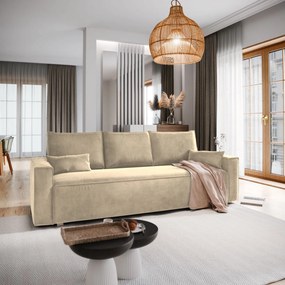 Masseno Sofa ALATRI z funkcją spania i pojemnikiem na pościel, Rozkładana sofa - Kremowy, Monolith 04