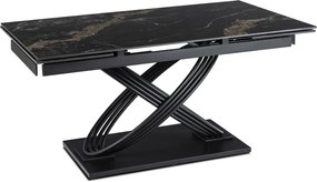 Zestaw Stół Rozkładany IBIZA 160-240 cm Czarny Marmur i 4 Krzesła Tapicerowane JULY Kremowe Nowoczesne