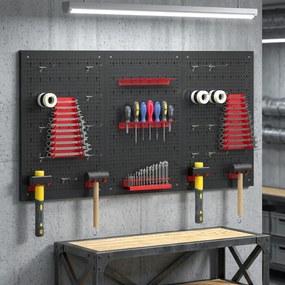 HOMCOM System przechowywania, tablica narzędziowa 60 x 40 cm, 28 elementów, z haczykami i półkami, czerwono-czarny | Aosom PL