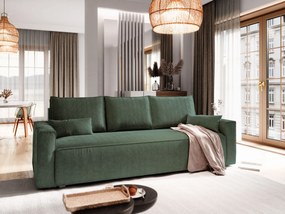 Masseno Sofa MENI z funkcją spania i pojemnikiem na pościel, Rozkładana sofa - Butelkowa zieleń, POSO 14