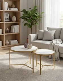 Zestaw wsuwanych stolików kawowych biały marmur M2-R65