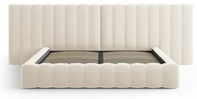 Beżowe tapicerowane łóżko dwuosobowe ze schowkiem i stelażem 200x200 cm Gina – Milo Casa