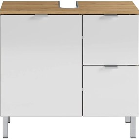 Biała szafka pod umywalkę z dekorem dębu Germania Mauresa, szer. 60 cm