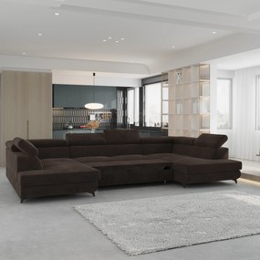 Masseno Narożnik VINTESSA z funkcją spania i pojemnikiem na pościel Narozniki U, Rozkładana sofa - Brązowy, MONOLITH 29