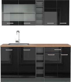 Pojedyncza kuchnia czarny/antracyt o wysokim połysku 160x60x81.6 r-line