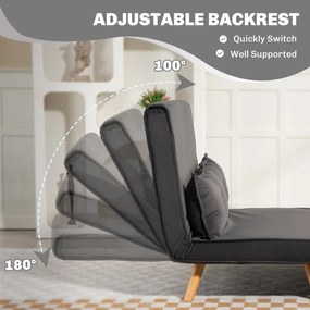 HOMCOM Dwuosobowe sofa do spania, kanapa, która przekształca się w łóżko, regulowane oparcie, pokrycie materiałowe, metalowa rama, szary