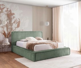 Zielone tapicerowane łóżko z pojemnikiem 5 rozmiarów - Cordelio