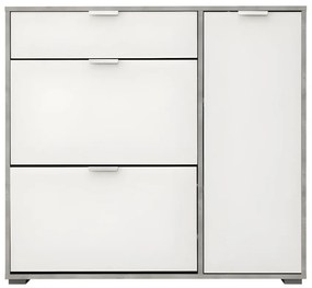 Szafka na buty ARIETTA - 2 półki, 1 para drzwiczek i 1 szuflada - Kolor Biel & Beton