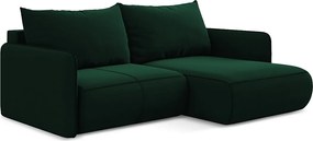 Narożnik prawostronny z funkcją spania - z tkaniny welwetowej - butelkowa zieleń - NANEA