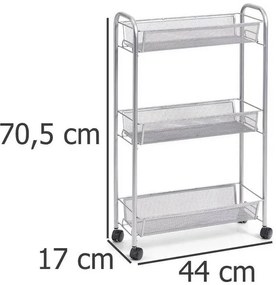 Wielofunkcyjny mobilny organizer do kuchni lub łazienki, 3 siatkowe półki, 4 kółka, materiał metal, marki ZELLER