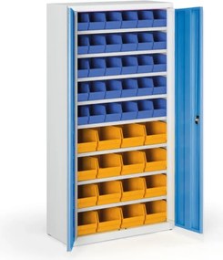 Szafa z plastikowymi pojemnikami BASIC - 1800 x 400 x 920 mm, 30x B, 16x C, niebieski