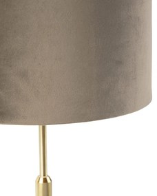 Lampa stołowa regulowana złota/mosiądz klosz welurowy szarobrązowy 25cm - ParteWiejski/ Rustykalny / Vintage Oswietlenie wewnetrzne