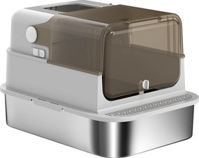 PawHut XXL Toaleta dla kotów ze stali nierdzewnej z klapą, kuweta z łopatką, dla dużych kotów do 20 kg, łatwa do czyszczenia, neutralizująca zapachy, Szara