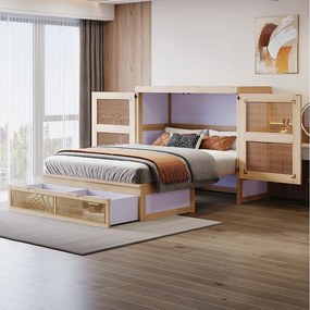 Łóżko chowane w szafie dla młodzieży - 140 x 200 cm - łóżko chowane w szafie z szufladami - drewno + MDF - naturalne