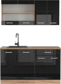 Pojedyncza kuchnia czarny/złoty dąb o wysokim połysku 140x60x81.6 r-line