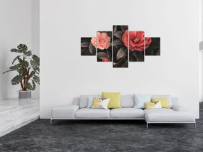 Obraz - Czerwone kwiaty na ciemnym tle (125x70 cm)